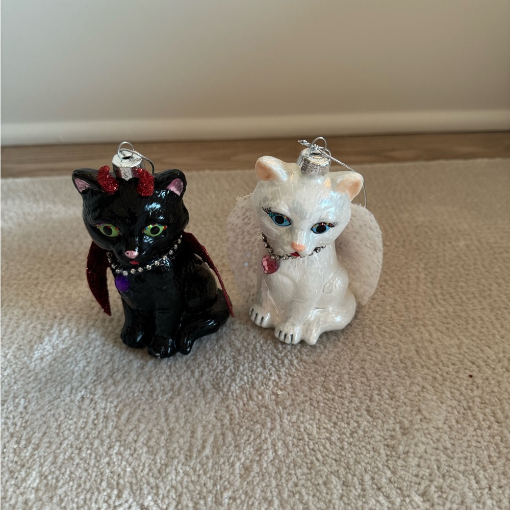 Black and White Cat Ornaments Set of 2